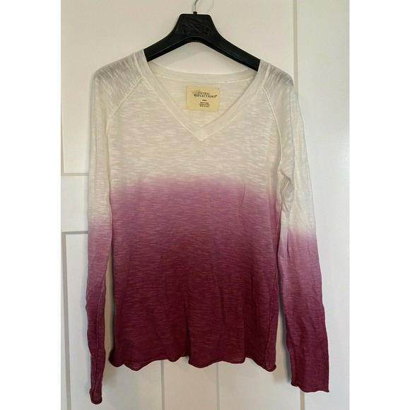Natural Reflections‎ Shirt Women Medium off white/pink/burgandy long sleeve EUC - Picture 1 of 6